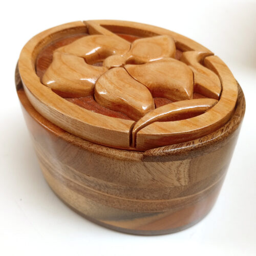 Oval Iris Keepsake & Jewelry Box - 5" x 4" x 3" Wooden