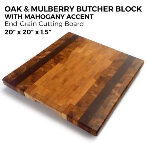 Oak & Mulberry Butcher Block with Mahogany Accent – End-Grain Cutting Board (20" x 20" x 1.5")