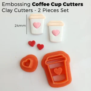 Coffee Cup Polymer Clay Cutter Set – 2 Pieces with Heart Embossing